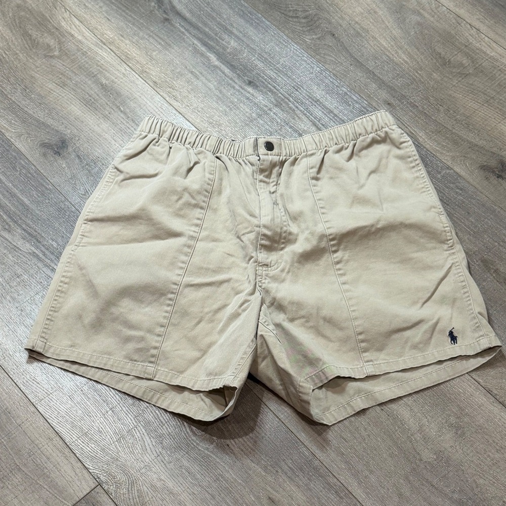 Vintage 90's Polo Ralph Lauren Khaki Mens Large Shorts Elastic Waist Preppy